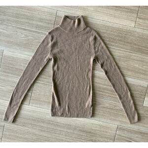 AYR XS Tan Ribbed Mock Neck Sweater Extrafine Merino Wool Blend Minimalist